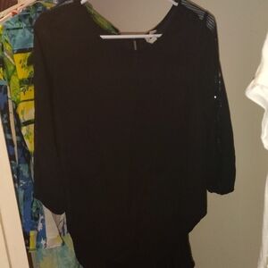 Cato Black Blouse with Sheer Sleeves